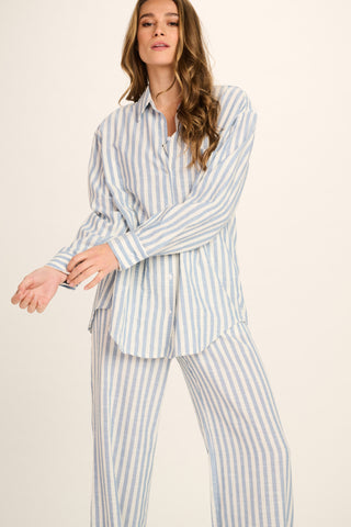 Nathalie Viscose Pants - Jeans Blue, Off White Striped