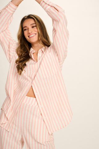 Nathalie Viscose Pants - Pale Pink, Off White Striped