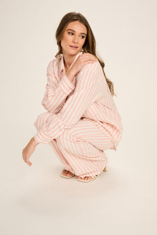 Nathalie Viscose Pants - Pale Pink, Off White Striped