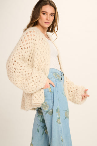 Layla Cashmere Cardigan Short - Off White Crochet