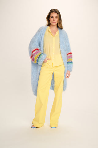 Ellis Mohair Cardigan Long - Pale Blue with Coloured Sleeves