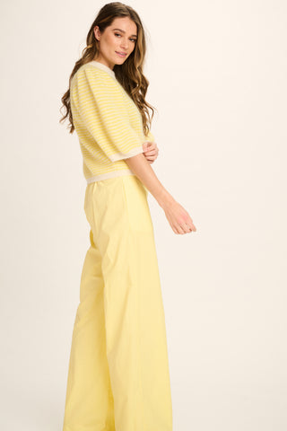 Federica Alpaca Puff Sleeve Pullover - Yellow, Off White Striped