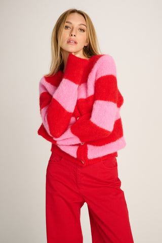 Alice Cardigan Striped Candy Pink / Red