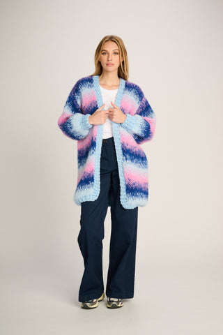 Celine Cardigan Long Degradé Pastel Blue / Cobalt / Pink