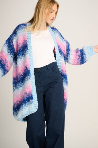 Celine Cardigan Long Degradé Pastel Blue / Cobalt / Pink