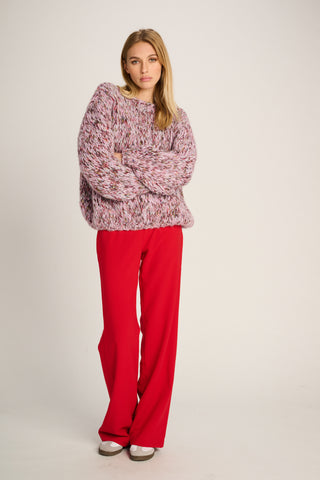 Laura Pullover Round Neck Melange Pink / Brown