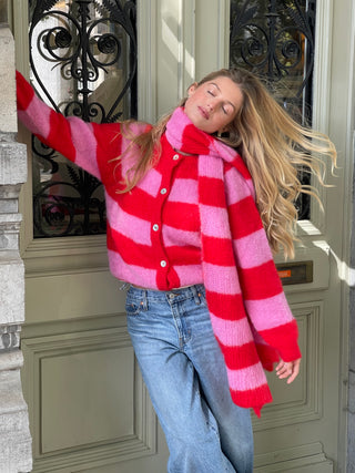 Alice Cardigan Striped Candy Pink / Red