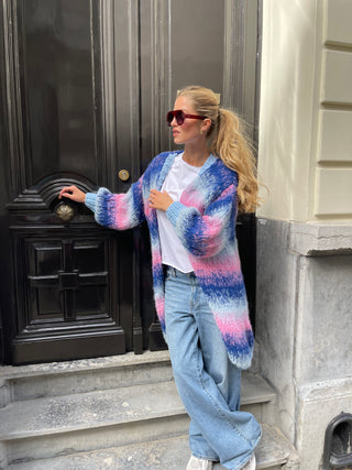 Celine Cardigan Long Degradé Pastel Blue / Cobalt / Pink