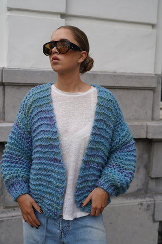 Ava Cardigan Short - Mixed Blue