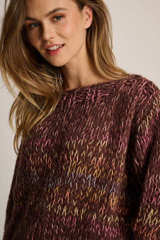 Amy Pullover Round Neck Chocolate Brown Multi