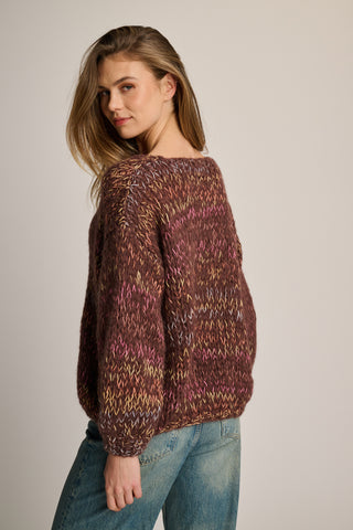 June Pullover V-Neck Chocolate Brown Multi