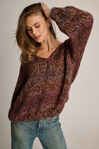 June Pullover V-Neck Chocolate Brown Multi