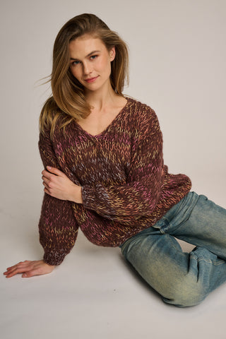 June Pullover V-Neck Chocolate Brown Multi
