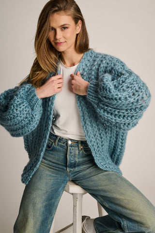 Tessa Cardigan Short Rib Petrol Blue