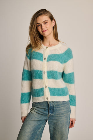 Alice Cardigan Striped Off White / Petrol