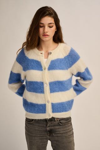 Alice Cardigan Striped Off White / Jeans Blue