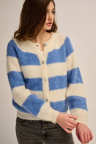 Alice Cardigan Striped Off White / Jeans Blue