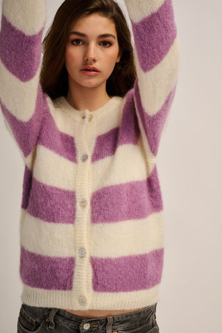Alice Cardigan Striped Off White / Lilac