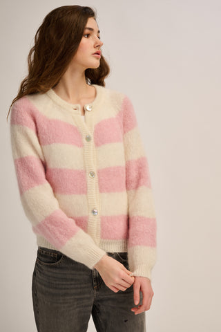 Alice Cardigan Striped Off White / Pink