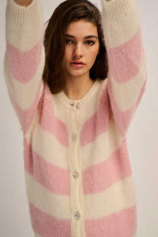 Alice Cardigan Striped Off White / Pink