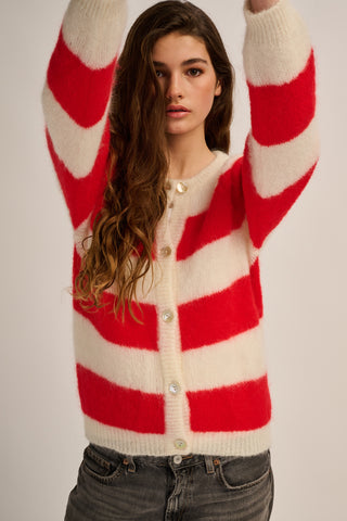 Alice Cardigan Striped Off White / Red