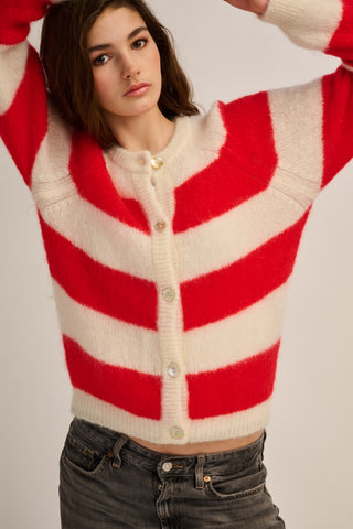 Alice Cardigan Striped Off White / Red