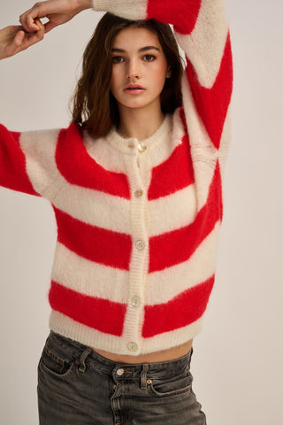 Alice Cardigan Striped Off White / Red