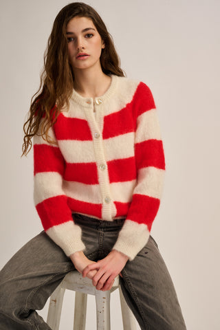 Alice Cardigan Striped Off White / Red