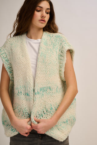 Mae Cardigan Sleeveless Off White / Green