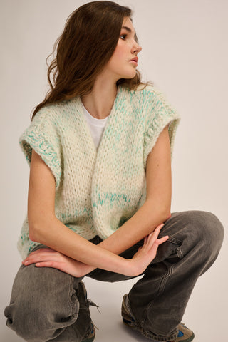 Mae Cardigan Sleeveless Off White / Green