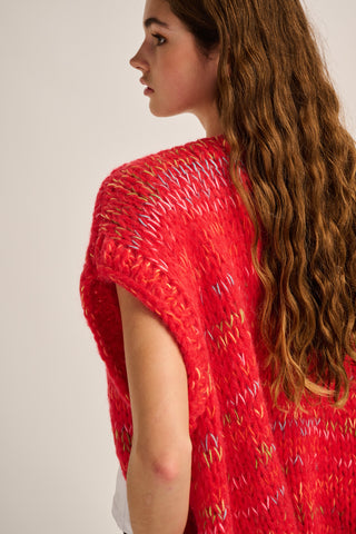 Mae Cardigan Sleeveless Red Multi