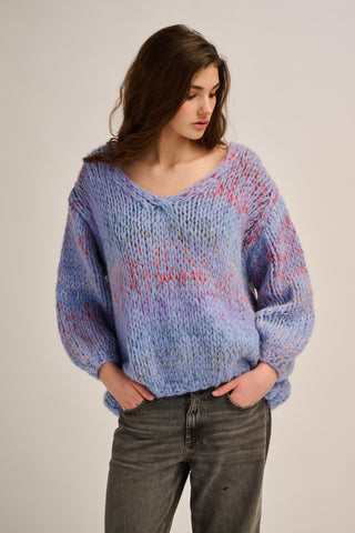 June Pullover V-Neck Jeans Blue Multi