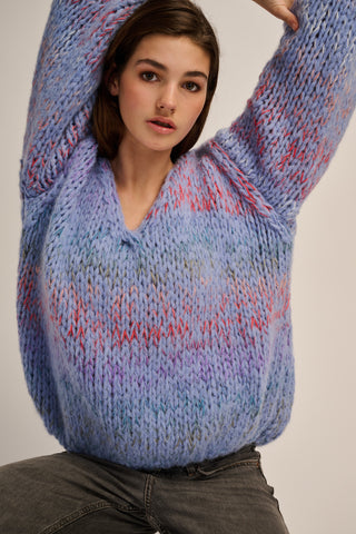 June Pullover V-Neck Jeans Blue Multi