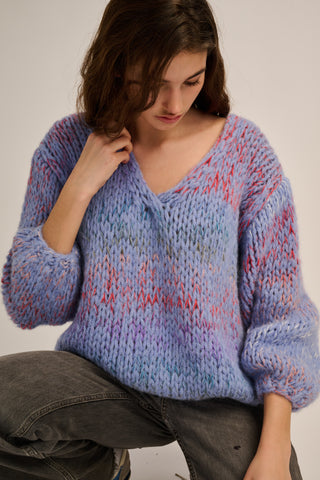 June Pullover V-Neck Jeans Blue Multi