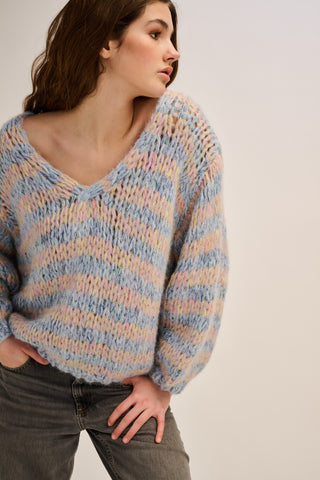 Lizzy Pullover V-Neck Pastel Blue / Yellow / Pink