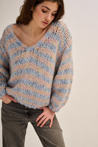 Lizzy Pullover V-Neck Pastel Blue / Yellow / Pink