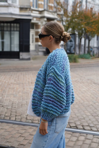 Ava Cardigan Short - Mixed Blue