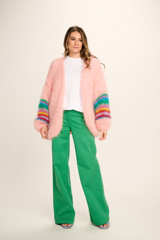 Eloise Mohair Cardigan Short - Pink with Coloured Sleeves