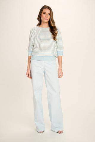 Liliane Cotton Knitted T-Shirt - Jeans Blue, Off White Striped