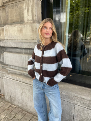 Alice Cardigan Striped Chocolate Brown / Blue