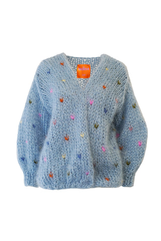 Odile Mohair Cardigan Short - Blue Coloured Hearts