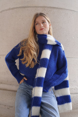 Elodie Scarf Striped Off White / Blue