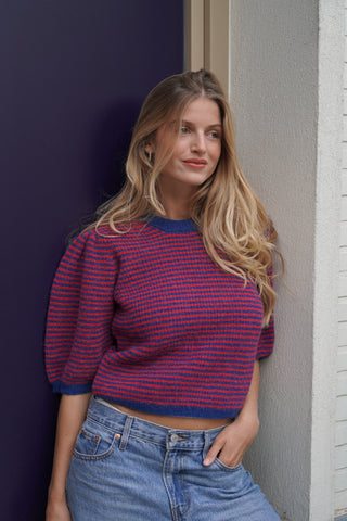 Frederica Pullover Puff Sleeves Red / Night Blue