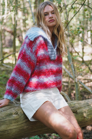Luna Pullover - Red/Pastel blue