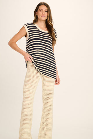 Manuela Cotton Top - Navy, Off White Striped