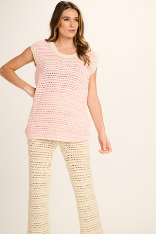 Manuela Cotton Top - Pale Pink, Off White Striped