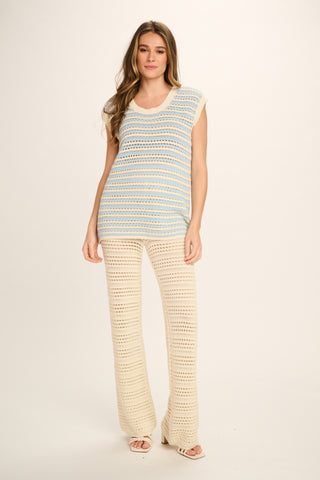 Manuela Cotton Top - Pale Blue, Off White Striped