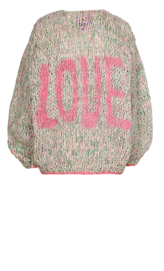 Alpaca Cardigan Short - Green Pink Off White - Love Grafitti