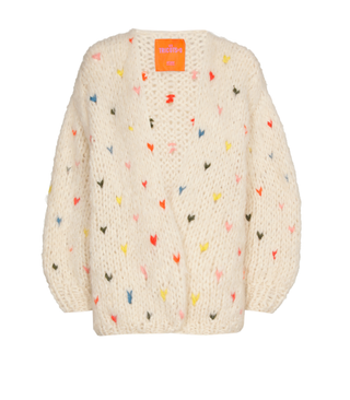 Cashmere Cardigan Short - Off White Coloured Hearts