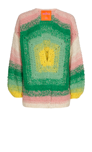 Cashmere Cardigan Short - Pink Green Yellow Off White Crochet